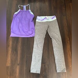 Ivivva (kid’s lululemon) tank top and legging set girls youth size 14 matching